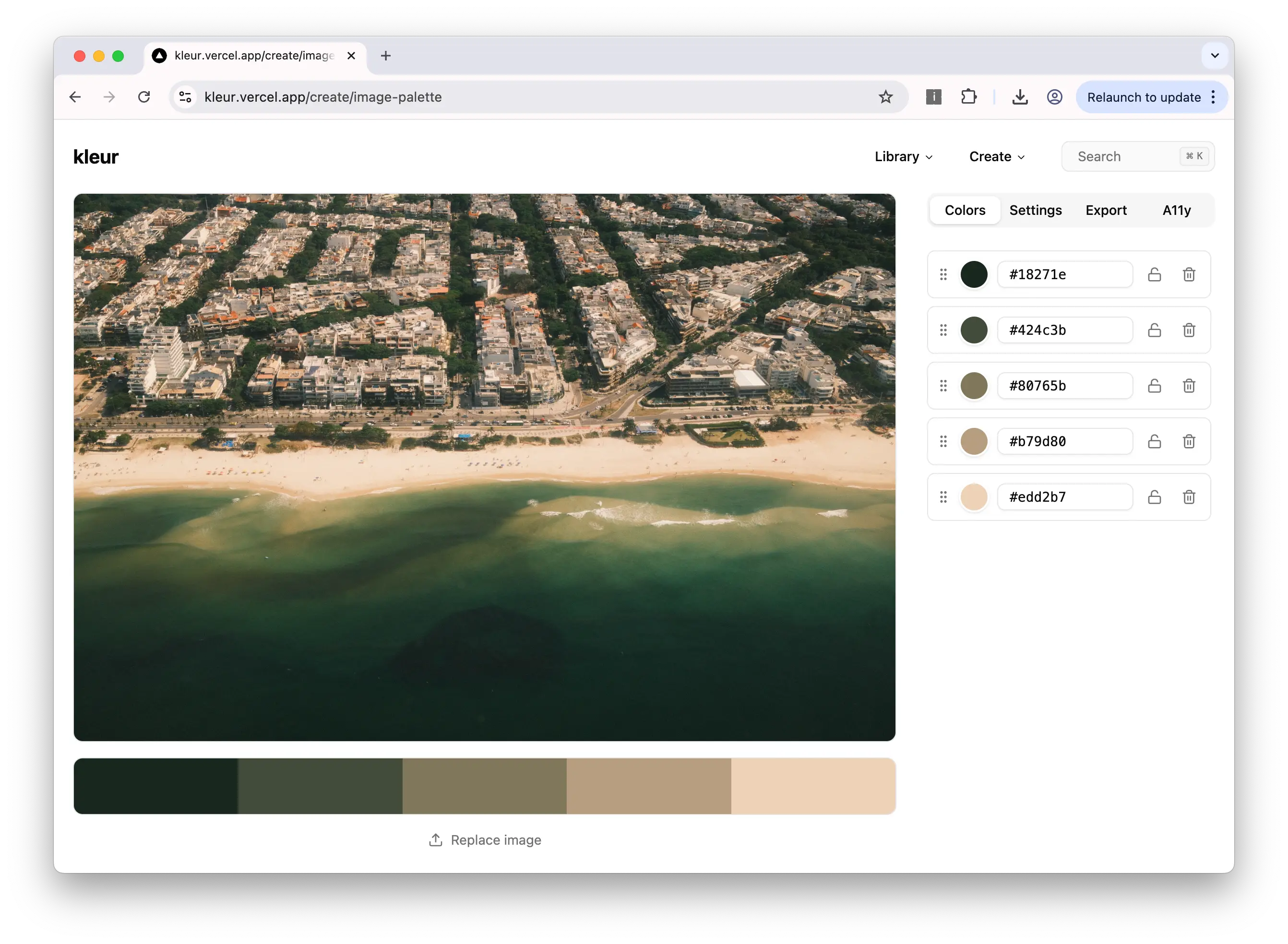 Colour palette generated from an image