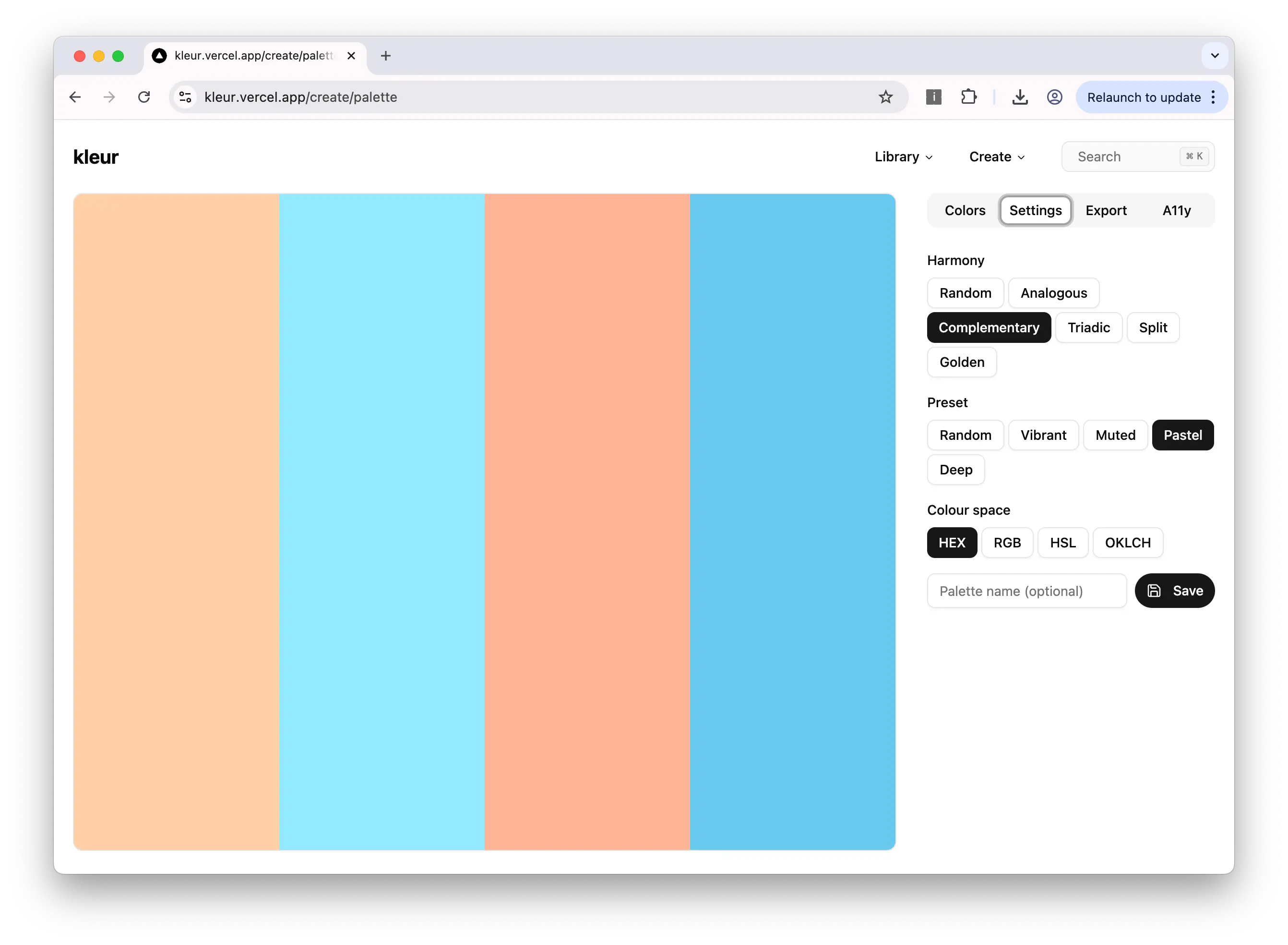 Colour palette generated from a preset